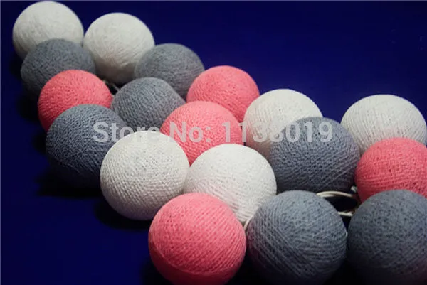 Микс темно серая/ярко розовая/кремово Белая Гирлянда из 20 хлопковых шариков