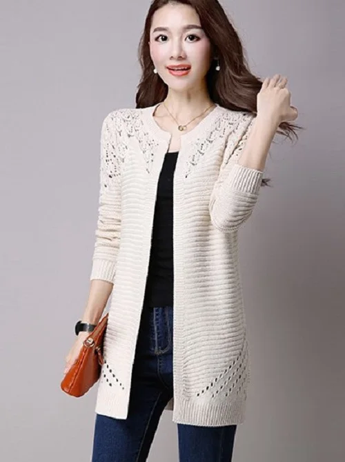 Корейский весенне-осенний кардиган длинный Однотонный свитер с вырезами пончо