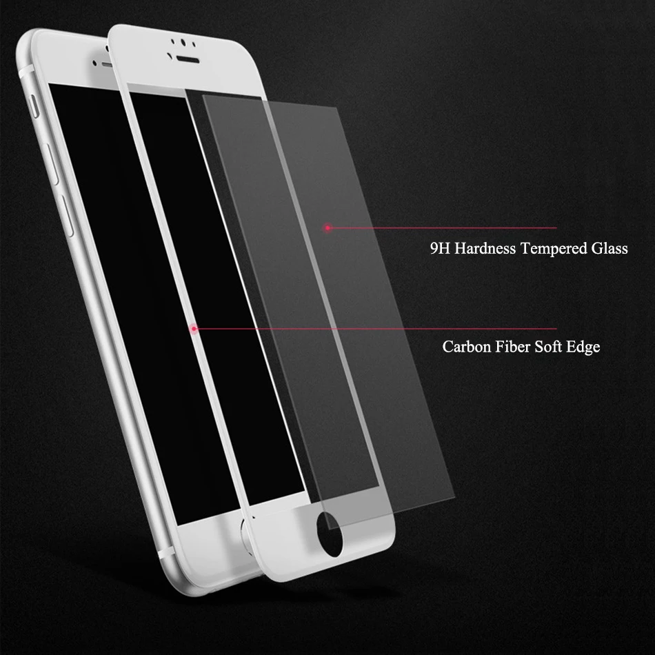 Матовое матовое 3D углеродное волокно мягкий край закаленное стекло для iPhone 7 6s Plus
