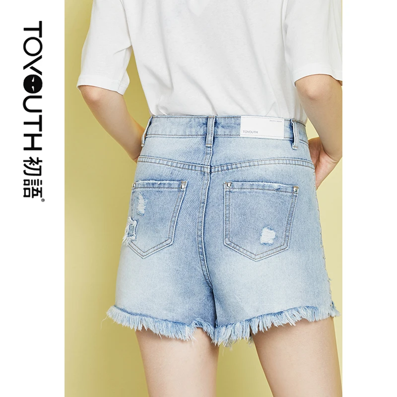 Женские рваные джинсовые шорты с высокой талией в винтажном стиле|Женские шорты|
