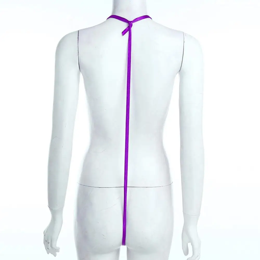 Женский купальник из лакированной кожи с открытой спиной боди промежностью |