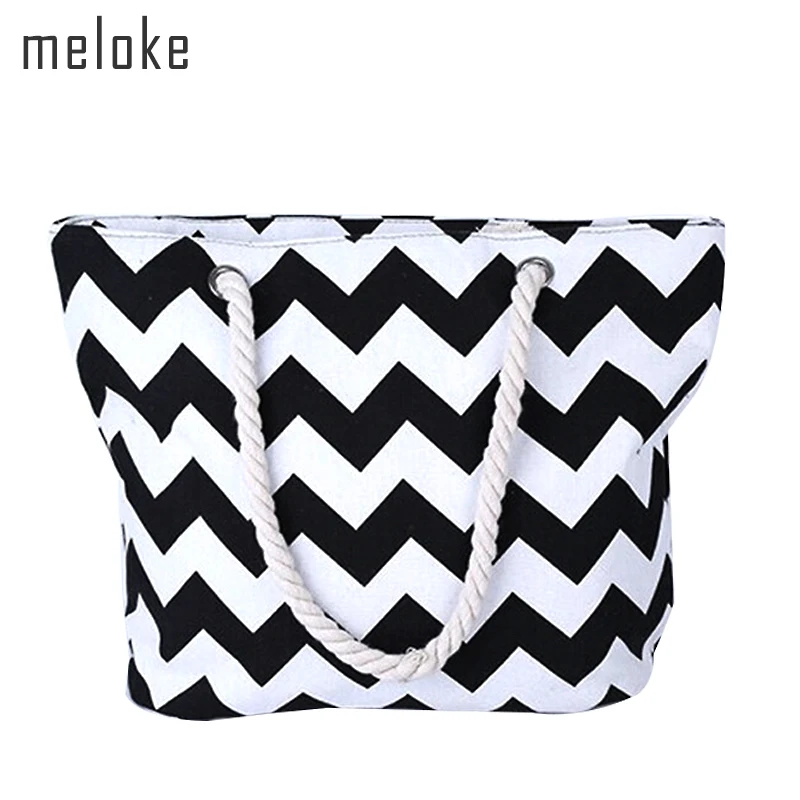 Большая Холщовая Сумка тоут с принтом в полоску женская летняя повседневная