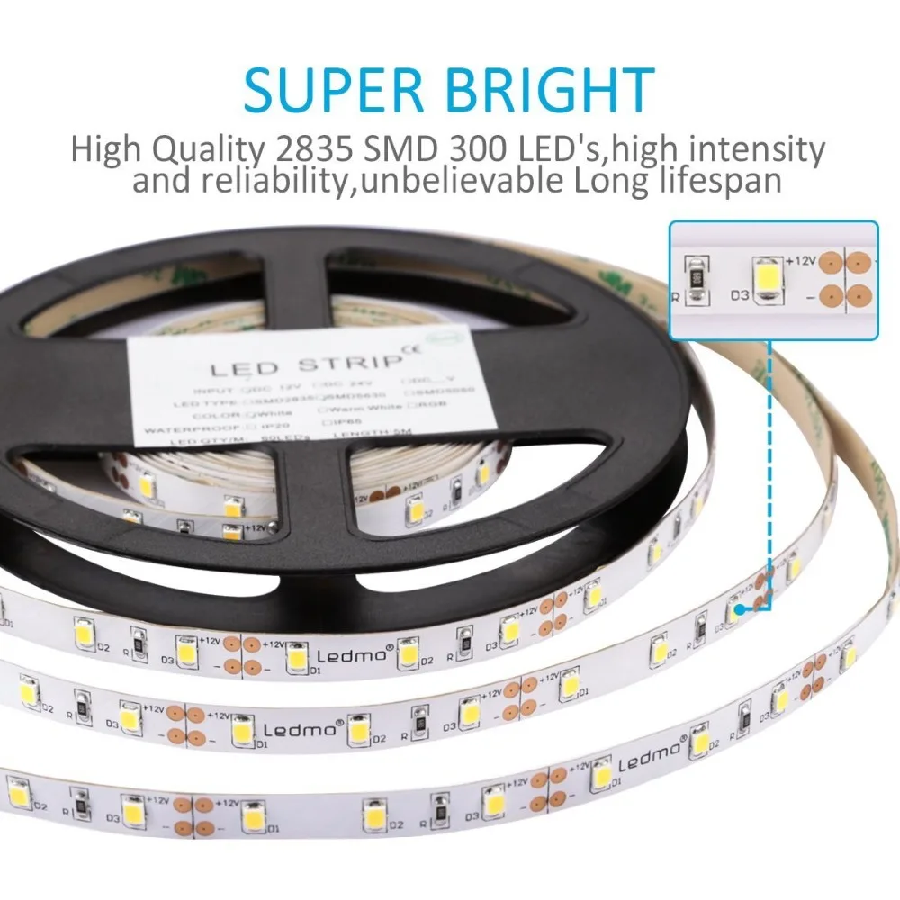 Светодио дный MO Светодиодные ленты свет 5 м 600 светодио s DC12V SMD 2835 гибкие лампы