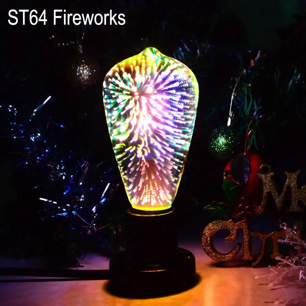 Foxanon Led Light Bulb 3D Decoration Lamp AC110V 220V ST64 G95 E27 Holiday Night Lights Christmas Filament Retro Lamp Lamparas - Испускаемый цвет: ST64 Fireworks