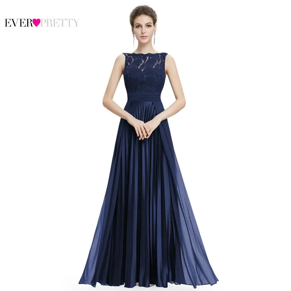 Navy Blue Женские вечерние платья Ever Pretty, длинное кружевное красное платье с круглым вырезом для вечеринки, для особых случаев, EP08352, лето - Цвет: Navy Blue