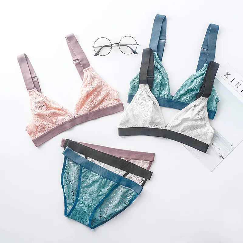 Комплект женского кружевного нижнего белья с чашками пуш ап|bra set|transparent bra setgirl set |