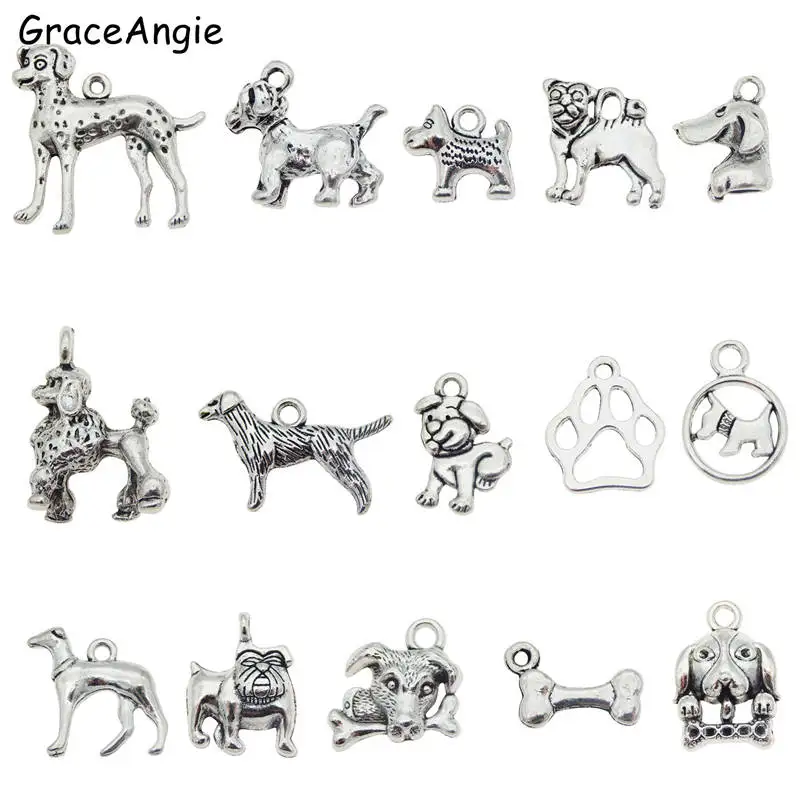 GraceAngie 15 шт Смешанные щенок собака Подвески для изготовления ювелирных изделий