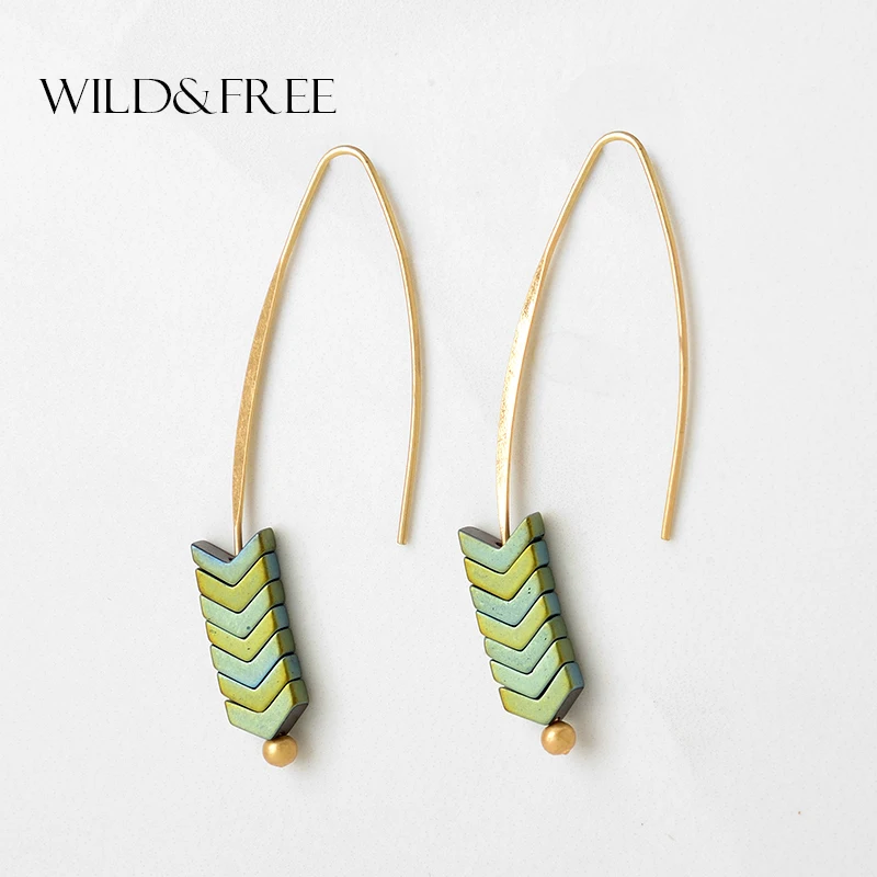 Boho Стиль 8 цветов зеленый камень свисающие серьги для женщин в винтажном стиле
