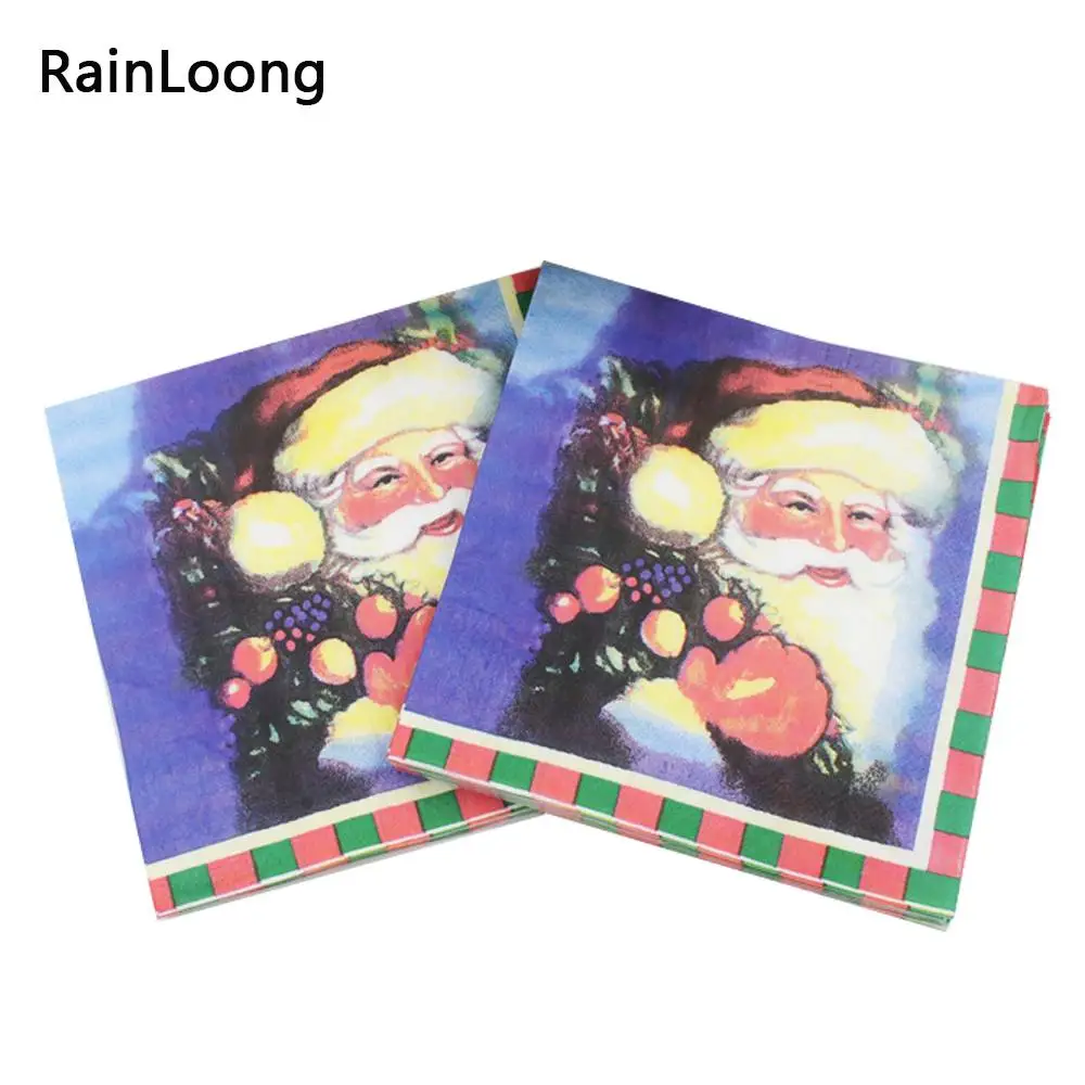 [RainLoong] Санта Бумага салфетки снеговик рождественские украшения Guardanapo 33*33 см 1 упак./лот - Цвет: Цвет: желтый
