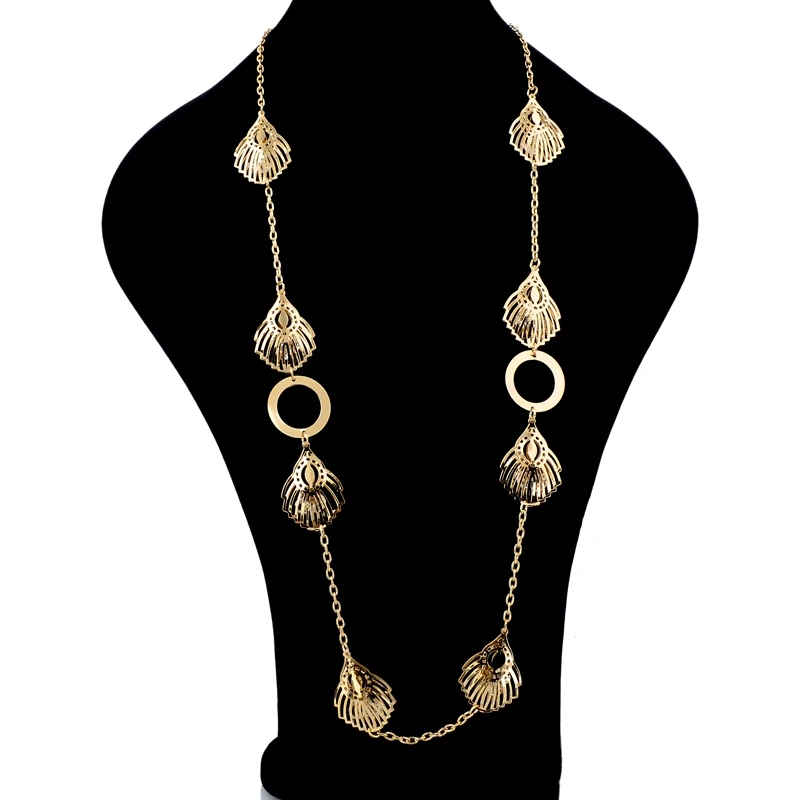 Привлекательное длинное женское ожерелье с золотым и серебряным покрытием