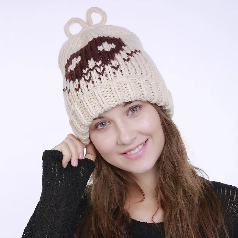 BEIGE Skullies шапочки Шапки Для женщин Шапки зима теплый череп шапочка мода плед хлопок Лыжная маска для платье Меха Высокое качество Повседневное - Цвет: BEIGE