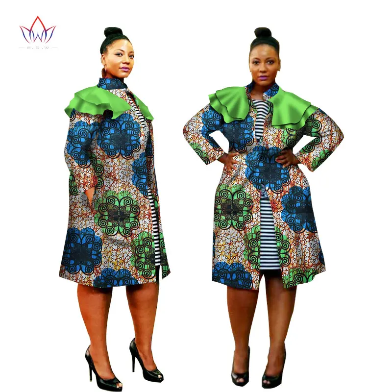 2019 Plus Size African Coat Africa Print Outfits Dashiki Trench For Women Fashion Ruffles Shouler Outwear Lady Top AT1608 | Женская