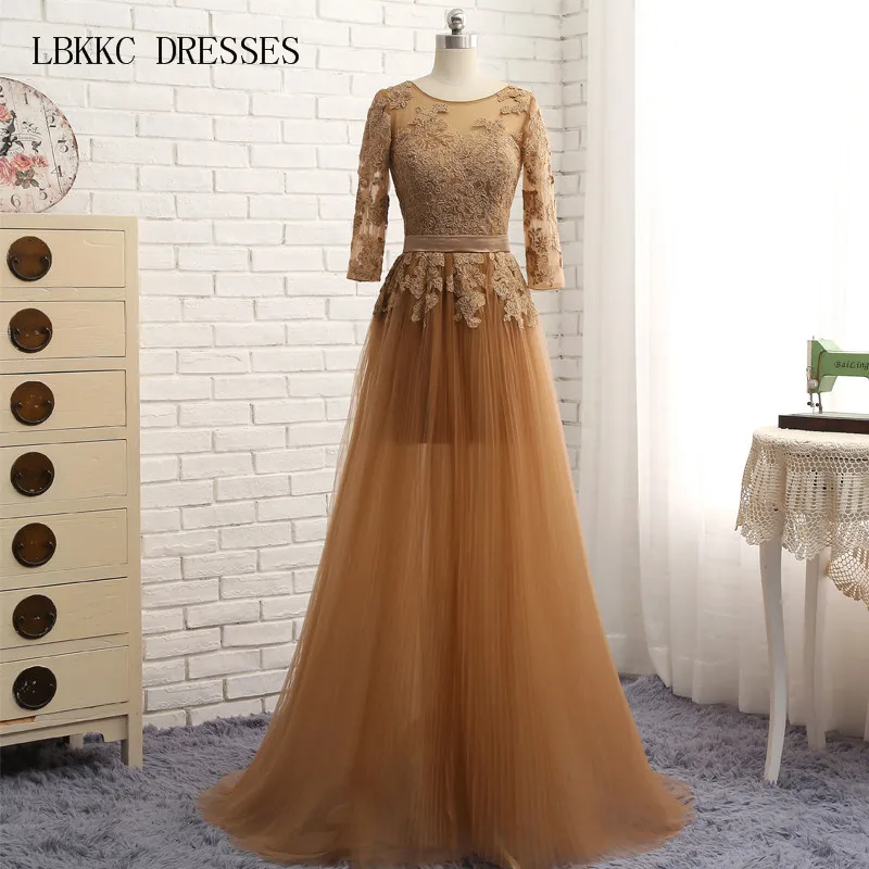 

Женское вечернее платье до пола, коричневое платье с длинным рукавом