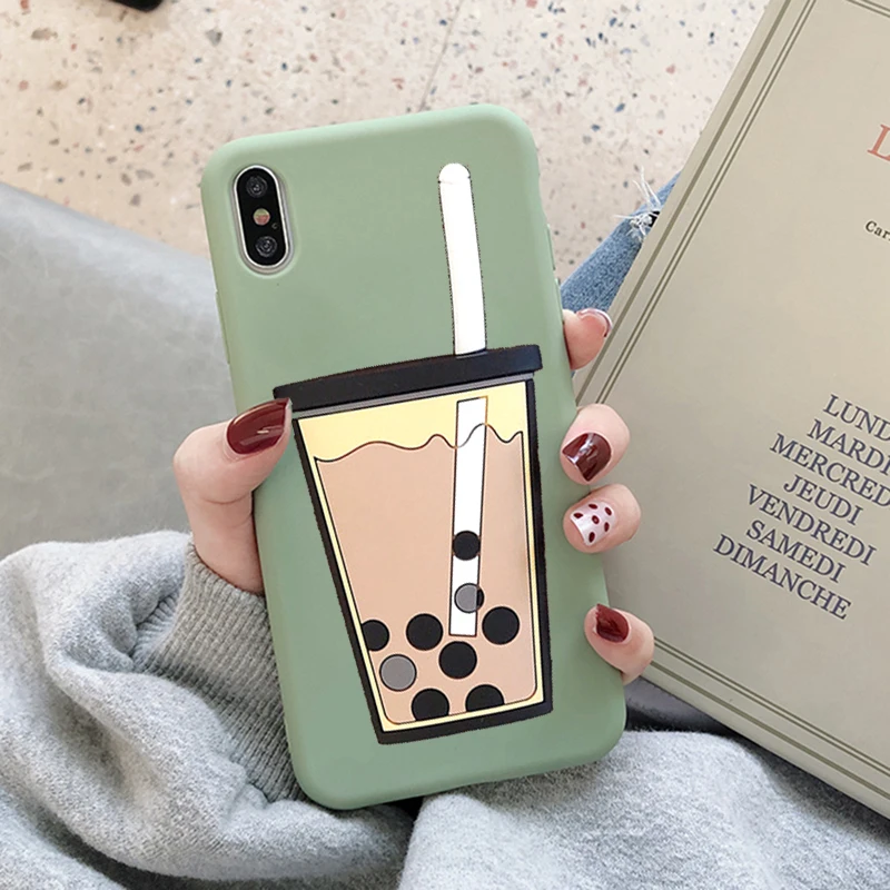 PearlCup BeanGreen Забавный чехол с 3D рисунком молочного чая для huawei Y5 Prime Y6II Y6 Pro Y7 Prime Y9 силиконовый чехол для телефона из ТПУ - Цвет: PearlCup BeanGreen