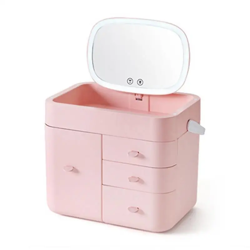 Pink Светодиодный заполняющий свет Многофункциональный косметический ящик для хранения многослойная коробка для хранения Женская одежда стол уход за кожей продукты стойки - Цвет: Pink