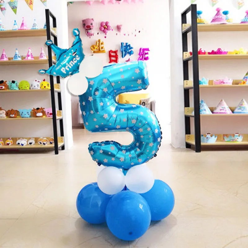 Blue5 Tofok 1 комплект DIY вечерние воздушные шары синий розовый день рождения свадьба воздушный шар из фольги Корона шары Дети мальчик девочка вечерние шары с цифрами - Цвет: Blue5