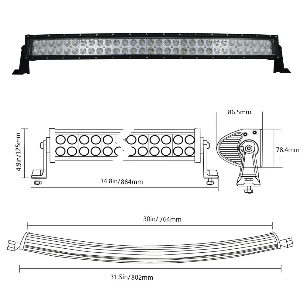 Cuved 22/32/42/50/5" дюймовый 120W 180W 240W 288W 300 Вт внедорожный светодиодный рабочий светильник бар для трактора лодка 4WD 4x4 автомобиль, грузовик ATV внедорожник