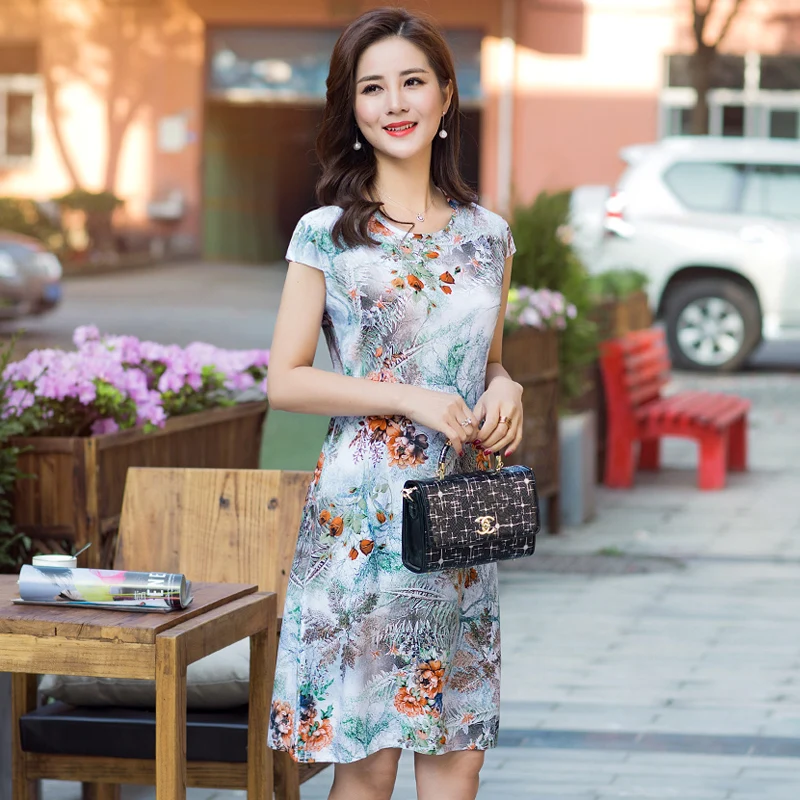 2018 Hndjxxxy 4XL Elegant Plus Size Dress Women's summer Print Fashion Office Ladies Work Dresses new Slim casual | Женская одежда