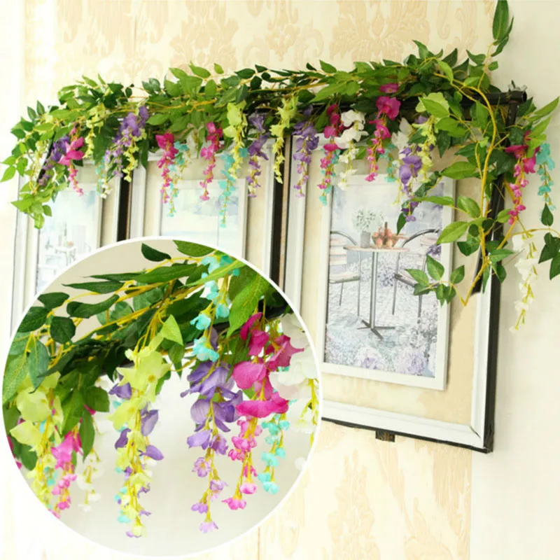 

110cm Long Wisteria Vine Rattan Flowers for Wedding Arch Party Decoration White Vine Artificial Flowers Flores Garland Wreath