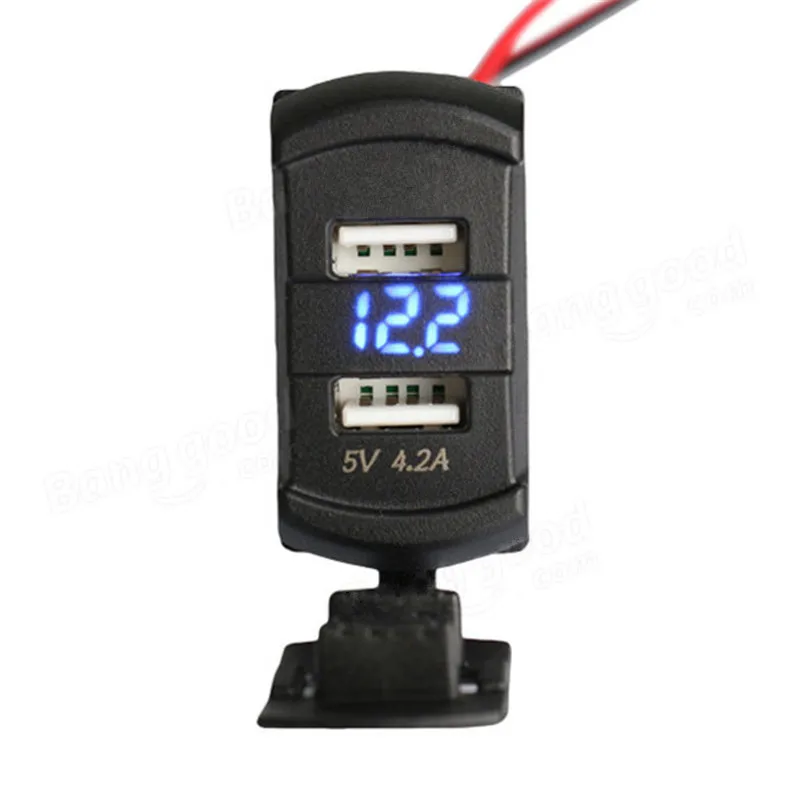Светодиодный 12 В 4.2A Moto с двумя портами 2USB адаптер питания зарядное устройство разветвитель вольт метр измеритель напряжения переключатель панель прикуривателя