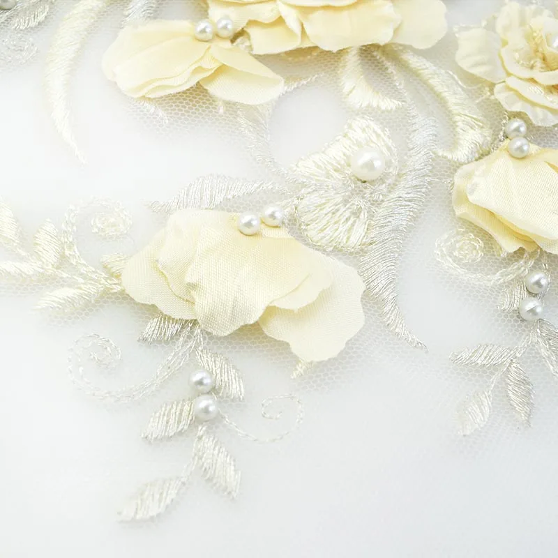 1х вышитые блестками Кружева Аппликация Свадебное платье планки ткань декольте