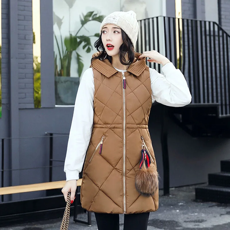 QIMAGE женские зимние жилеты 2017 Новый тонкий длинный жилет хлопковая стеганая