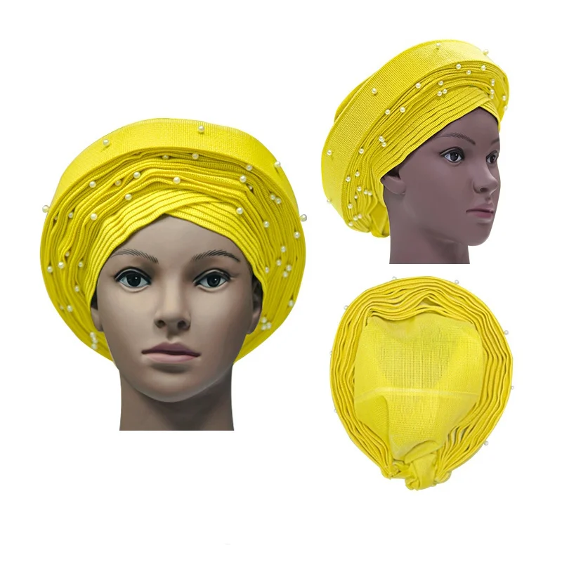 

Африканские готовые женские головные уборы Aso oke Auto-Gele для свадьбы, доступны разные цвета