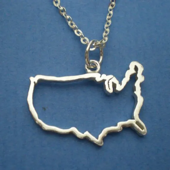 

10PCS Outline United States Map Pendant Necklace Geometric USA Silhouette American Country Nation Continent Chain Necklaces
