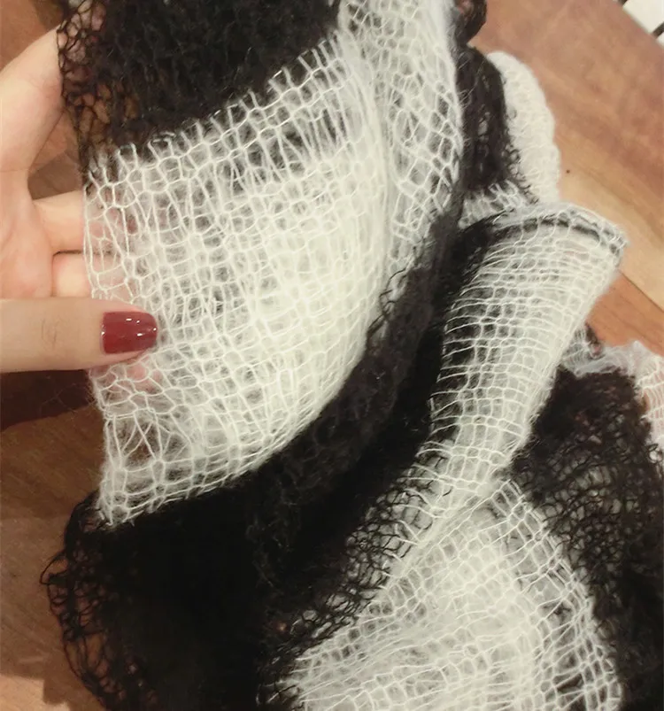 WHITNEY WANG 2019 Autumn Fashion Streetwear Sexy Slash neck Striped Mohair Sweater Women Jumper Pullover sueter mujer invierno | Женская