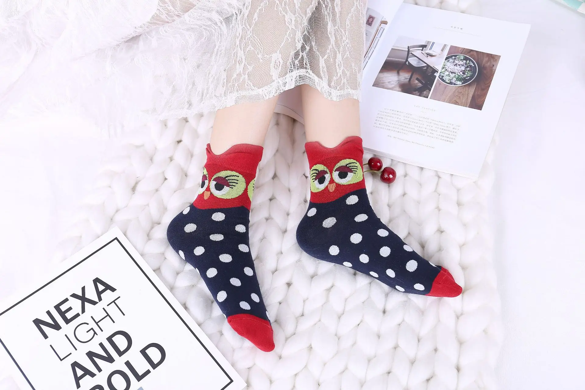 Hot Women's Funny Pattern Combed Cotton Crew Owl Socks Fashion Style Unisex Colorful Casual Ladies Wedding Socks NS9048