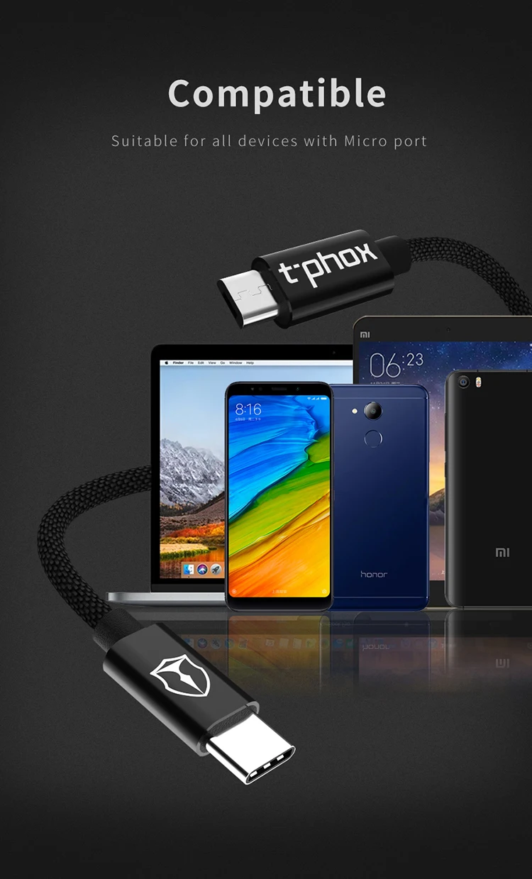 T-phox USB C к Micro USB кабель Micro B USB Type C шнур для мужчин и женщин совместимый для MacBook iMac Pro Chromebook Pixel