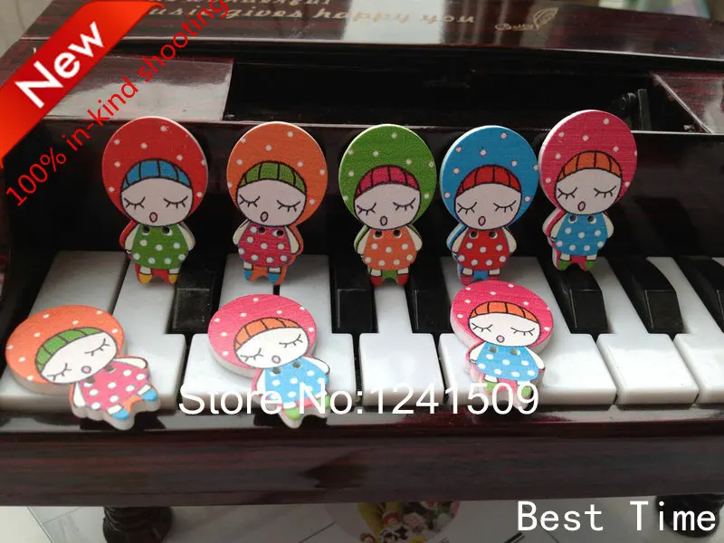 Бесплатная доставка 100 шт. 31 мм милые деревянные кнопки для девочек 5 цветов