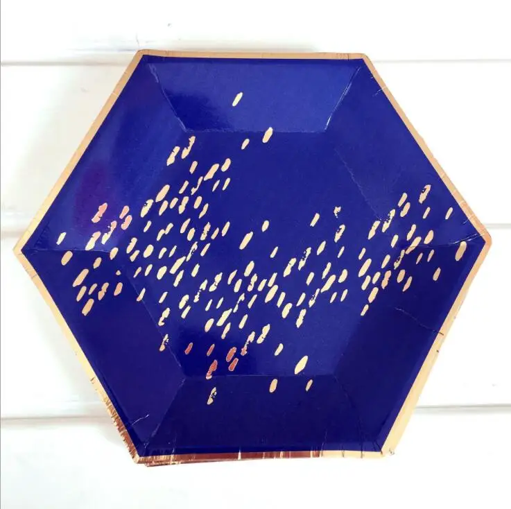 8inch blue 8pcs Полосы из золотистой фольги точка одноразовые столовые приборы бумажные тарелки для вечеринки чашки, ребенок, душ бумага для питья соломинки свадебные принадлежности - Цвет: 8inch blue 8pcs