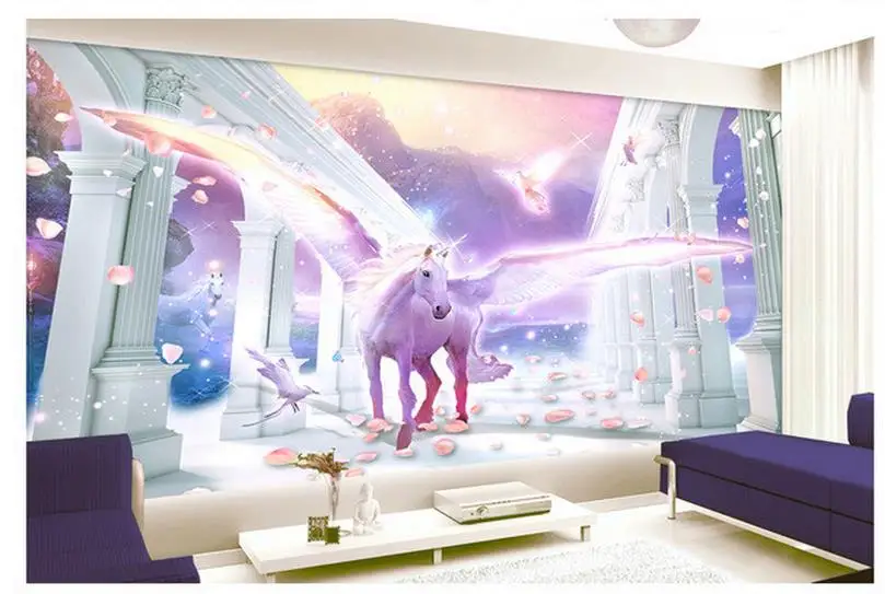 3D обои на заказ колонна в европейском стиле с изображением лошади фотообои