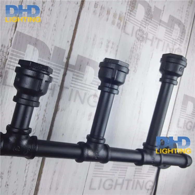 3 lights iron black pipe wall lamp vintage industrial water with gauge E27 fiting lighting sconce | Освещение