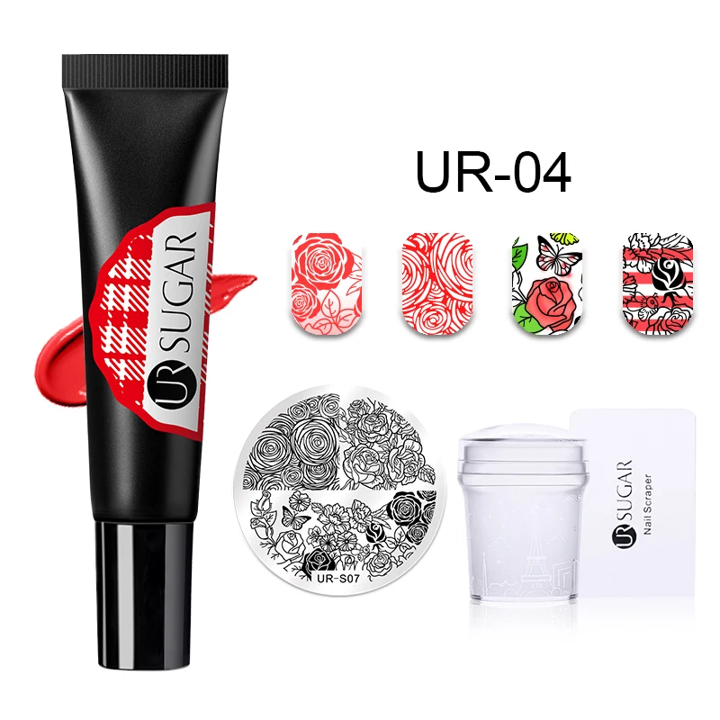 UR-04 set Ur Sugar 4 шт. Набор для штамповки ногтей Гель-лак чистый цвет печать масло длительное впитывание Гель-лак для пластина для стемпинга для нейл-арта - Цвет: UR-04 set