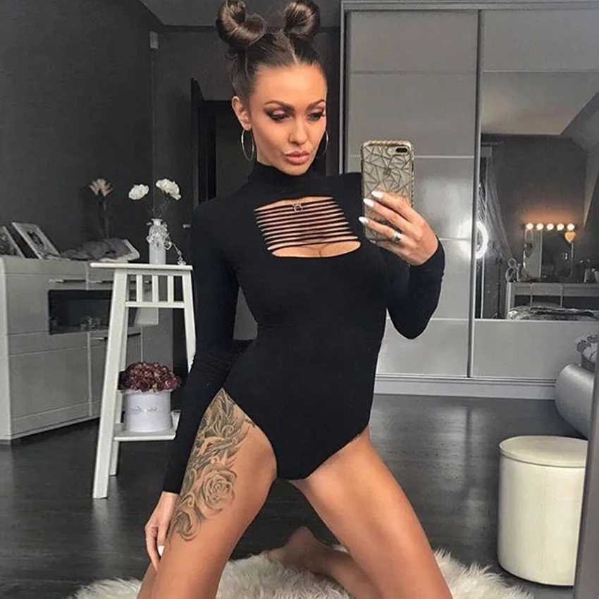 2017 осенние и зимние женские с высоким воротником Длинные рукава боди Черный