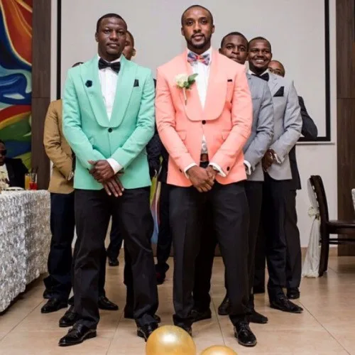 Новое поступление дизайнерский мятно зеленый/розовый смокинг Свадебные костюмы