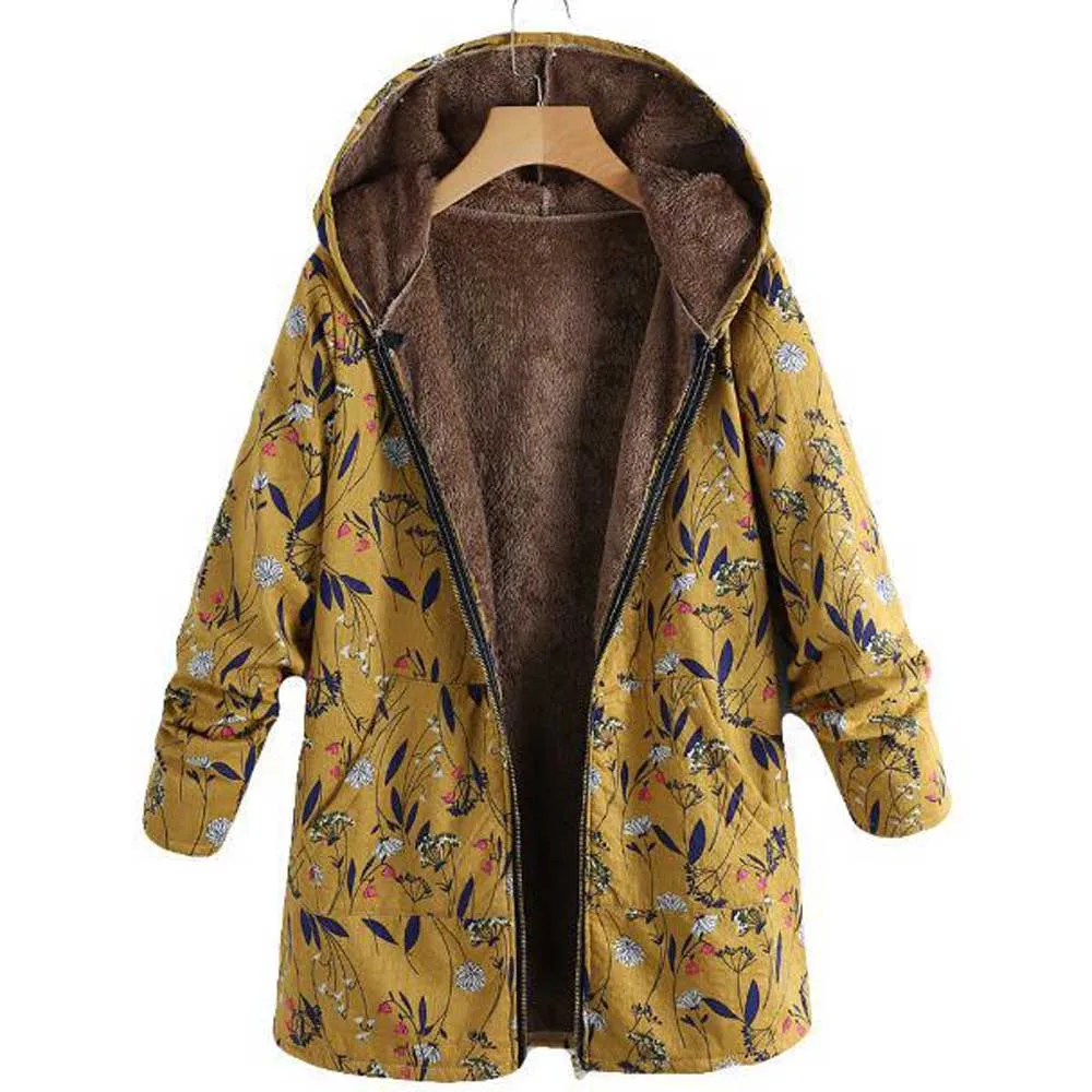 Plus Size 5XL Winter Jacket Long Coat Women Fashion Ukraine Floral Print Hooded Woman Velvet Jackets Parka Womens Outwear Coats | Женская