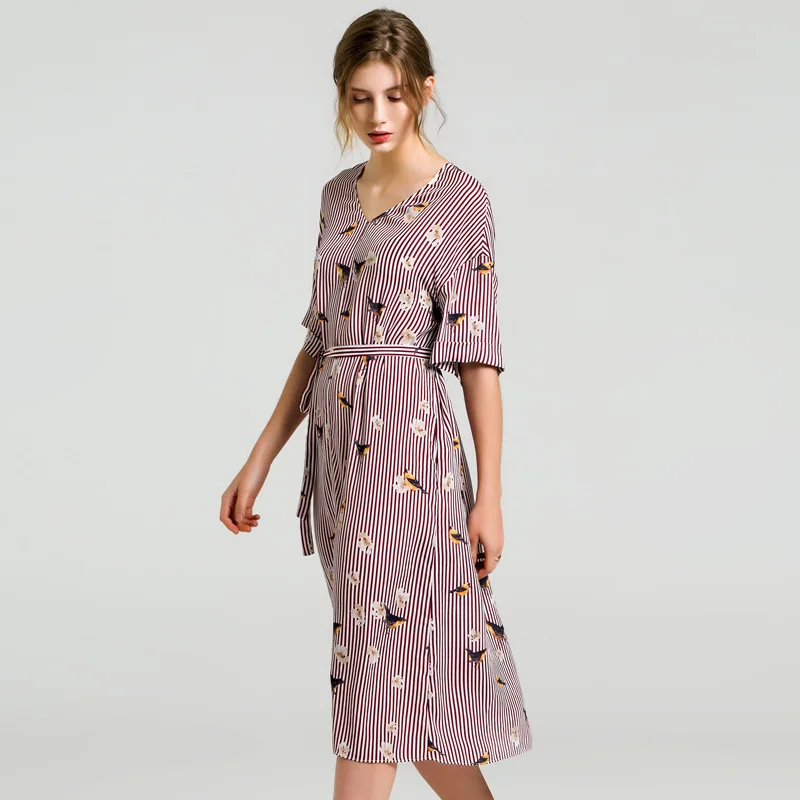 Шелковое платье с цветочным рисунком летние макси женские пляжные 2018 полосатые