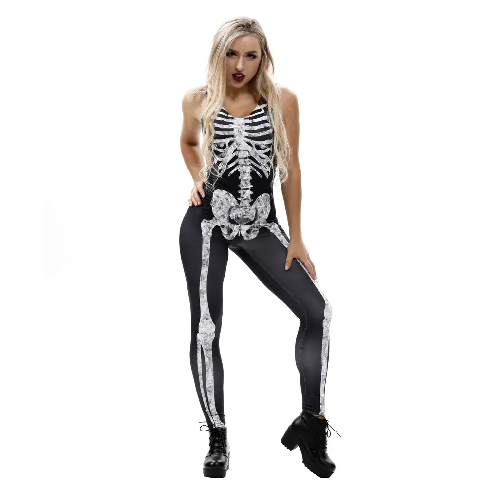 Сексуальный комбинезон с принтом скелета на Хэллоуин женские вечерние