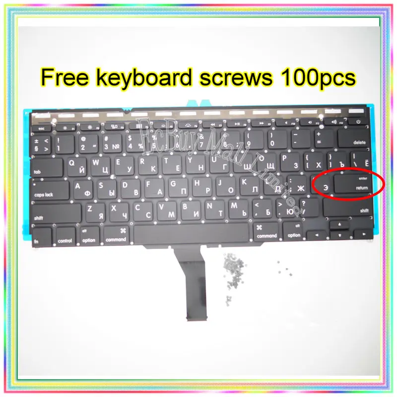 

Brand New Small Enter RS Russian keyboard+Backlight Backlit+100pcs keyboard screws For MacBook Air 11.6" A1370 A1465 2011-15Year