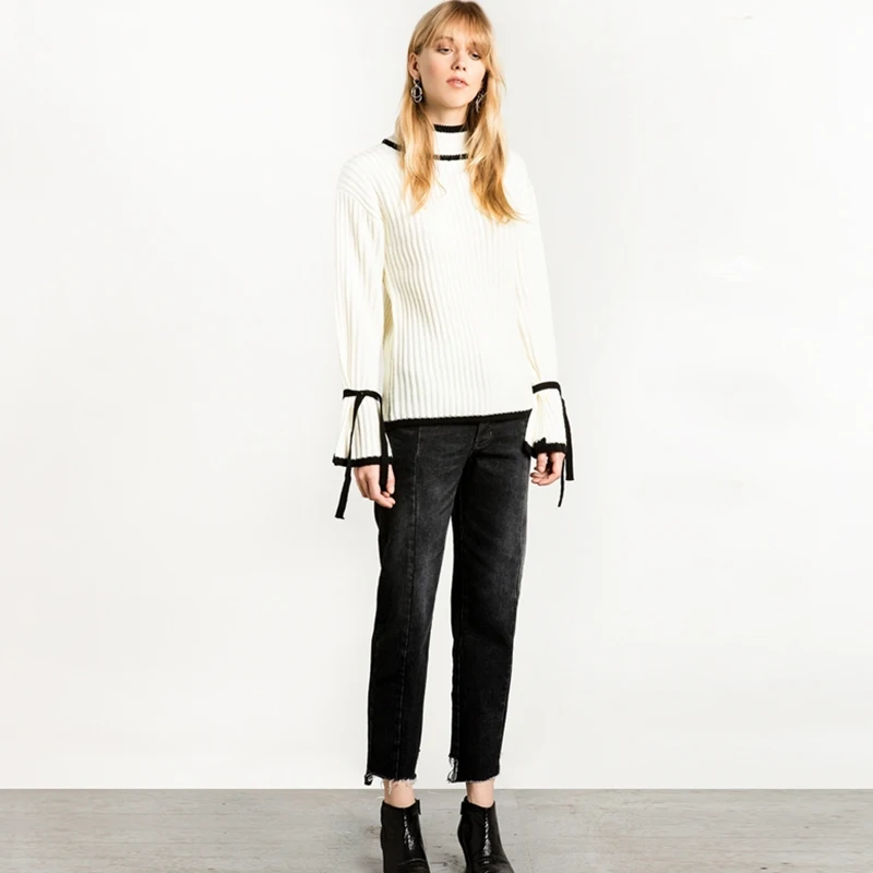 Hodoyi 2017 Fashion Sweater Women Casual Solid White O-neck Full Sleeve Pullovers Tops Cute Preppy Autumn Female Sweaters | Женская