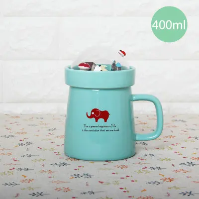 Blue Микро декорация Милая Кофейная Кружка 400 мл креативная смешная керамическая чашка с крышкой - Цвет: Blue