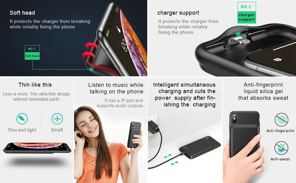 Чехол для зарядного устройства Baseus для iPhone X XS XR, чехол для аккумулятора для iPhone Xs Max, Ультратонкий чехол для задней панели, чехол для зарядного устройства