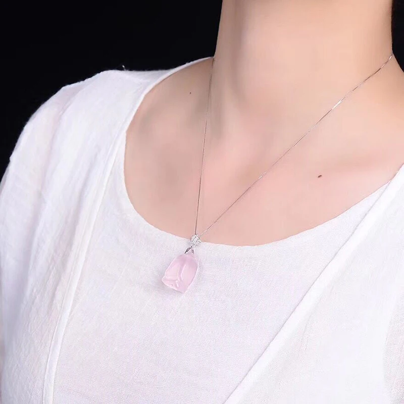 Оптовая продажа розовые Подвески с натуральным кристаллом ручная работа цветок