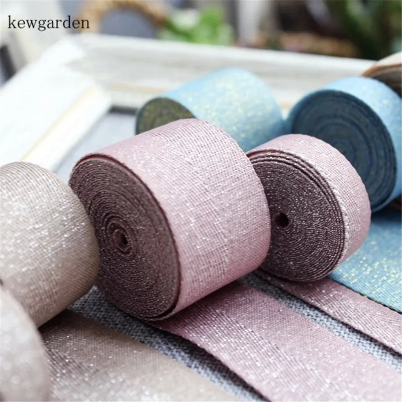 Kewgarden 25 мм 10 1 &quot3/8&quot Золотая проволока матовая текстура атласные ленты вручную