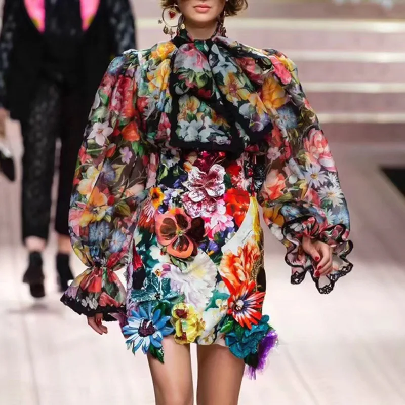 Женская рубашка с рукавами-бабочками и кружевным шелковым шарфом расшитая