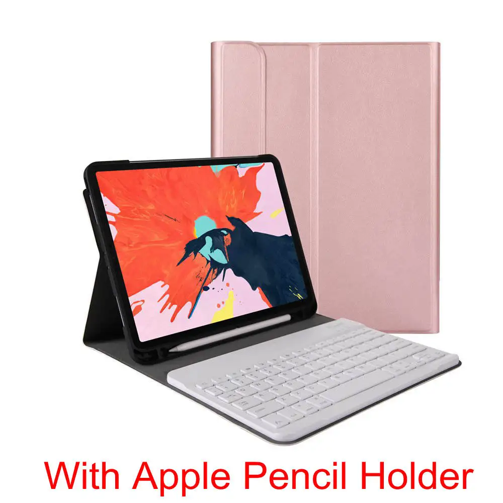 RoseGold With Holder Для iPad Pro 11 A80 A2013 A1934 Съемная Беспроводная Bluetooth клавиатура+ тонкий Чехол-книжка Smart Stand из искусственной кожи чехол - Цвет: RoseGold With Holder