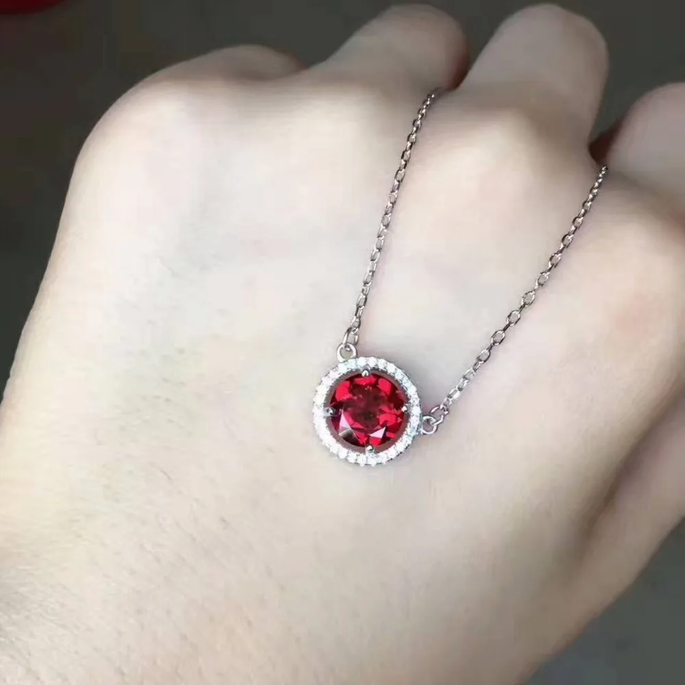 Ожерелье с подвеской из натурального красного граната серебро 925 пробы|jewelry